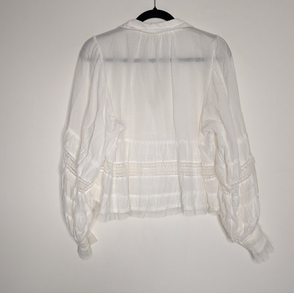 Anthropologie Lace Ruffle Peplum Blouse White Sheer Boho Size S - Picture 6 of 8